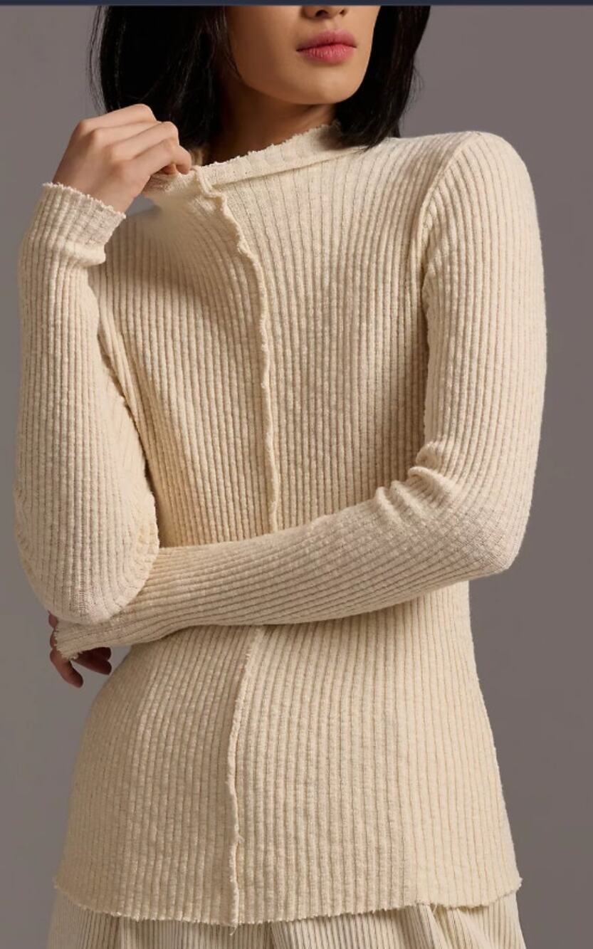 NWT Anthropologie T.La Ribbed Cream Turtleneck Top - XL